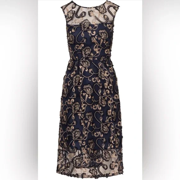 knee length dresses for ladies Sleeveless Embroidered Side Flounce Midi Dress In Pink Multi-Pink Multi /  Regular / 0